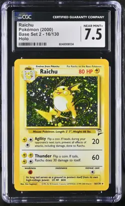 CGC 7.5 Raichu 2000 Base Set 2 16/130 Holo Pokemon Card - Image 1