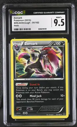 CGC 9.5 MINT+ Zoroark 2015 BREAKthrough 91/162 Holo Pokemon Card - Image 1