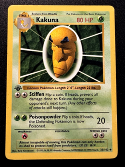 1st Edition Shadowless Kakuna 33/102 Base Set Pokemon Card Rare HP - Image 1