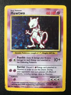 Mewtwo 10/102 BASE set Pokemon holo rare card HP/DMG - Image 1