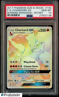 2017 Pokemon Sun & Moon Burning Shadows Secret #150 FA Charizard GX PSA 10 - Image 1