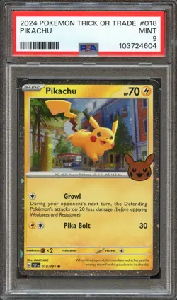 PSA 9 MINT PIKACHU HOLO 018/091 2024 TRICK OR TRADE POKEMON TCG - Image 1