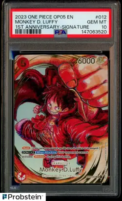 2023 One Piece OP05 EN 1st Anniversary Signature #012 Monkey D. Luffy PSA 10 - Image 1