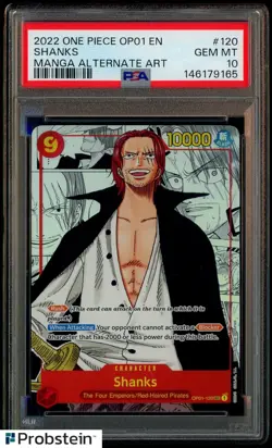 2022 One Piece OP01 EN Manga Alternate Art #120 Shanks PSA 10 GEM MINT - Image 1