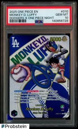 2025 One Piece EN Dodgers X One Piece Night #010 Monkey D. Luffy PSA 10 GEM MINT - Image 1