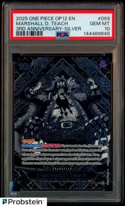 2025 One Piece OP12 EN 3rd Anniversary Silver #093 Marshall D. Teach PSA 10 - Image 1