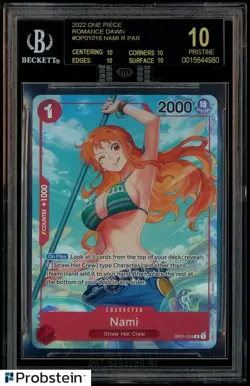 2022 One Piece OP01-016 Nami Alt Art Pre-Errata Alpha Wave 1 BGS 10 BLACK LABEL - Image 1