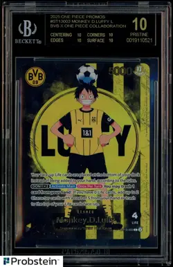 2025 BVB X ONE PIECE MATCH DAY PROMOS #003 MONKEY D. LUFFY BGS 10 BLACK LABEL - Image 1