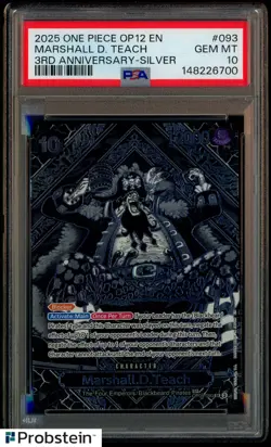 2025 One Piece OP12 EN 3rd Anniversary Silver #093 Marshall D. Teach PSA 10 - Image 1
