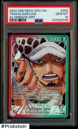 2022 One Piece OP01 EN Alternate Art Pre-Errata Alpha #002 Trafalgar Law PSA 10 - Image 1