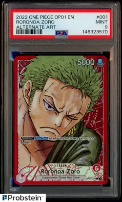 2022 One Piece OP01 EN Alternate Art #001 Roronoa Zoro PSA 10 GEM MINT - Image 1