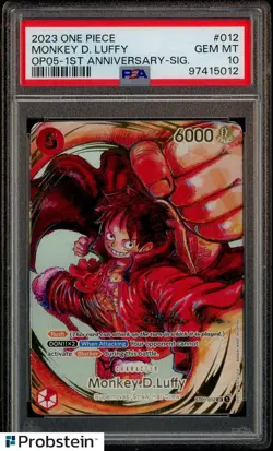 2023 One Piece OP05 EN 1st Anniversary Signature #012 Monkey D. Luffy PSA 10 - Image 1