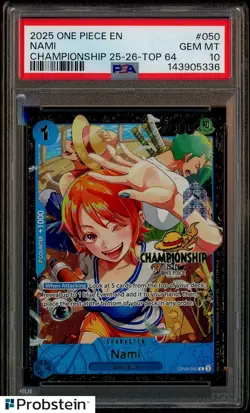TCG 2025 One Piece EN Championship 25-26 Top 64 #050 Nami PSA 10 GEM MINT - Image 1