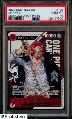2023 One Piece EN Serialized Top Prize #120 Shanks 0205/1000 PSA 10 GEM MINT - Image 1