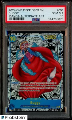 2024 One Piece OP09 En Manga Alternate Art #051 Buggy PSA 10 GEM MINT - Image 1