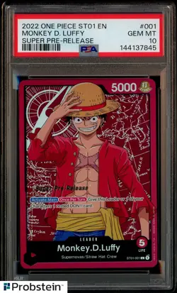 2022 One Piece ST01 EN Super Pre-Release #001 Monkey D. Luffy Red Manga PSA 10 - Image 1