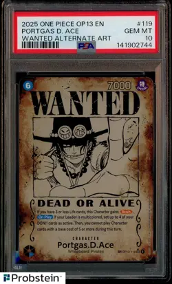 2025 One Piece OP13 EN Wanted Alt Art Pre-Erotica Misprint Portgas D Ace PSA 10 - Image 1