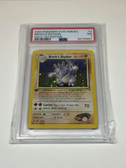 Pokemon 2000 Gym Heroes Brocks Rhydon Holo Card 2/132 PSA 7 1st Edition Rare NM - Image 1