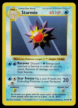 Pokemon Card - Starmie Base Set (Shadowless) 64/102 Common - Image 1