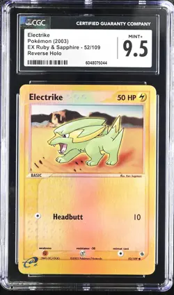 CGC 9.5 MINT+ Electrike EX Ruby & Sapphire 52/109 Reverse Holo Pokemon Card - Image 1