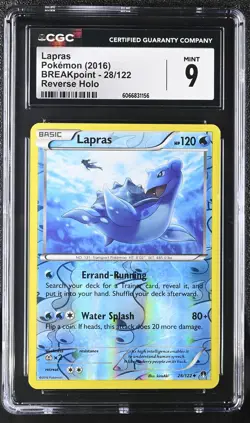 CGC 9 MINT Lapras 2016 BREAKpoint 28/122 Reverse Holo Pokemon Card - Image 1