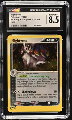 CGC 8.5 Mightyena 2003 EX Ruby & Sapphire 10/109 Holo Pokemon Card - Image 1