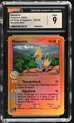 CGC 9 MINT Manectric 2003 EX Ruby & Sapphire 39/109 Reverse Holo Pokemon Card - Image 1