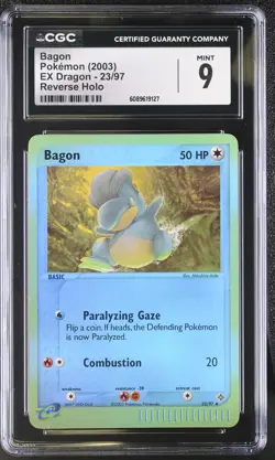 CGC 9 MINT Bagon 2003 EX Dragon 23/97 Reverse Holo Pokemon Card - Image 1