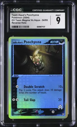 CGC 9 Team Aqua's Poochyena Team Magma Vs Aqua 54/95 Reverse Holo Pokemon Card - Image 1