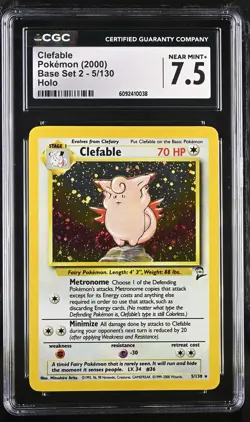 CGC 7.5 Clefable 2000 Base Set 2 5/130 Holo SWIRL Pokemon Card - Image 1