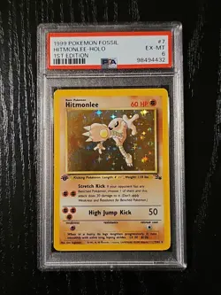 1999 Pokemon Fossil 1st Edition Hitmonlee 7/62 Holo Rare PSA 6 EX-MT - Image 1