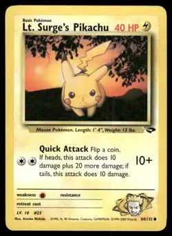 Pokemon Tcg Lt. Surge's Pikachu #84 Pokemon Gym Challenge LP - Image 1