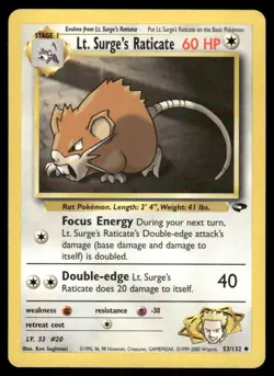 Pokemon Tcg Lt. Surge's Raticate #53 Pokemon Gym Challenge LP - Image 1
