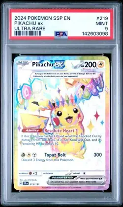 2024 POKEMON SSP EN-SURGING SPARKS ULTRA RARE #219 PIKACHU EX PSA 9 - Image 1