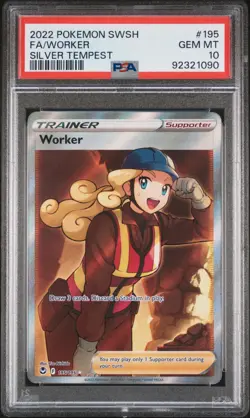 2022 POKEMON SWSH SILVER TEMPEST #195 FULL ART WORKER GEM MT PSA 10 - Image 1