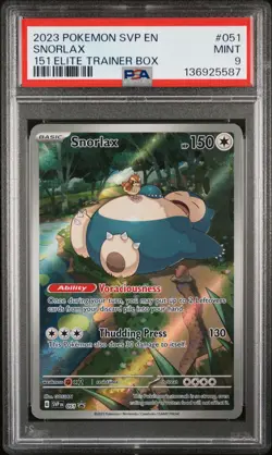 136925587 Snorlax 2023 Pokemon Scarlet Violet 151 ETB Promo - SVP EN #051 PSA 9 - Image 1