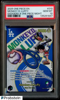 2025 One Piece En Dodgers X One Piece Night #010 Monkey D. Luffy PSA 10 GEM MINT - Image 1