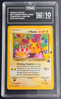 BIRTHDAY PIKACHU-HOLO TAG 10 2021 POKEMON CELEBRATIONS CLASSIC COLLECTION #24 - Image 1