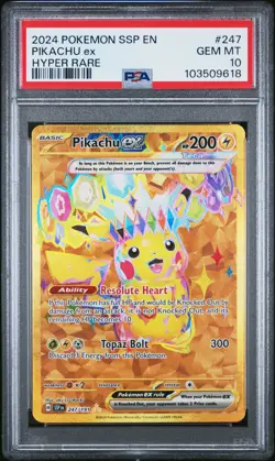 PSA 10 Pikachu ex 247/191 Surging Sparks Gold Hyper Rare Pokemon Card - Image 1