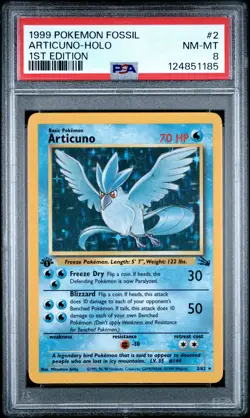 1999 POKEMON FOSSIL 1ST ED #2 ARTICUNO-HOLO PSA 8 - Image 1