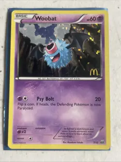Pokemon TCG Woobat 2012 McDonald's Promo 7/12 Confetti Holo Rare MP - Image 1