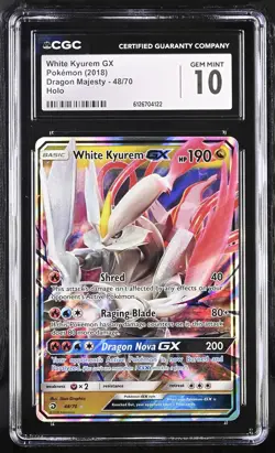 CGC 10 GEM MINT White Kyurem GX 2018 Dragon Majesty 48/70 Holo Pokemon Card - Image 1