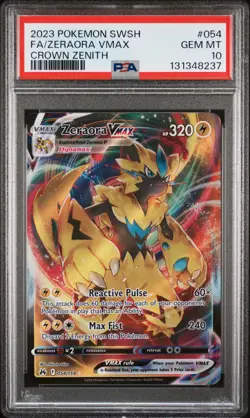 2023 POKEMON SWORD & SHIELD CROWN ZENITH #054 FULL ART/ZERAORA VMAX PSA 10 - Image 1