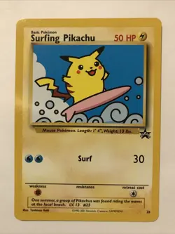 Surfing Pikachu # 28 Black Star Promo WOTC Rare Pokemon Card - Image 1