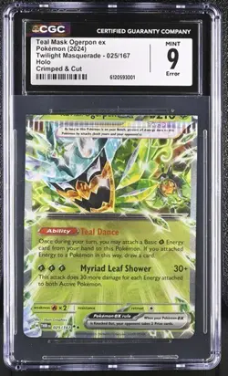 CRIMPED & MISCUT ERROR Teal Mask Ogerpon ex CGC 9 Unique / Rare Pokemon Card - Image 1