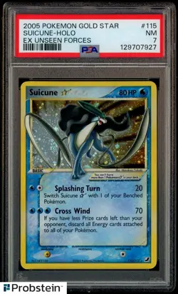 2005 Pokemon Gold Star Ex Unseen Forces #115 Suicune - Holo PSA 7 NM - Image 1