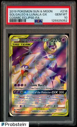 2019 Pokemon Sun & Moon Cosmic Eclipse #216 FA Solgaleo & Lunala GX PSA 10 - Image 1