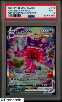 2021 Pokemon SWSH Fusion Strike Secret #271 FA Gengar VMAX PSA 9 MINT - Image 1