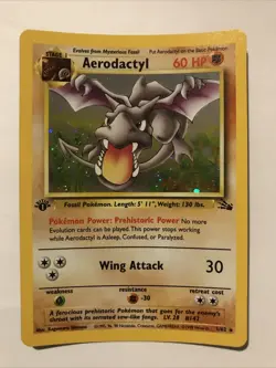 1st Edition Aerodactyl 1/62 PRERELEASE Gold Stamp Fossil Holo 1999 Pokemon Card - Image 1