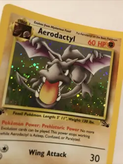 1st Edition Aerodactyl 1/62 PRERELEASE Gold Stamp Fossil Holo 1999 Pokemon Card - Image 2